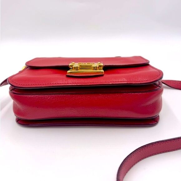 Auth Miu Miu Top Handle Red Leather 2way Crossbody Madras Handbag Preloved Purse - Picture 11 of 16